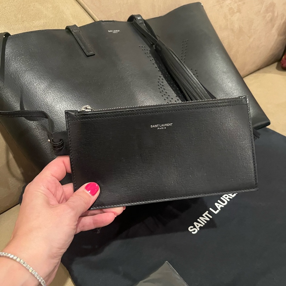 Saint Laurent Black Leather Tote with Tassel, and attached wallet , authentic - Picture 6 of 17